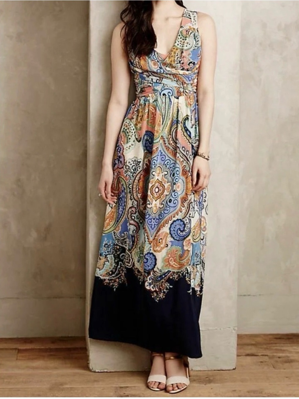 Anthropologie Multi Color Paisley Print "Vizcaya Maxi Dress" by Maeve, Size 12P